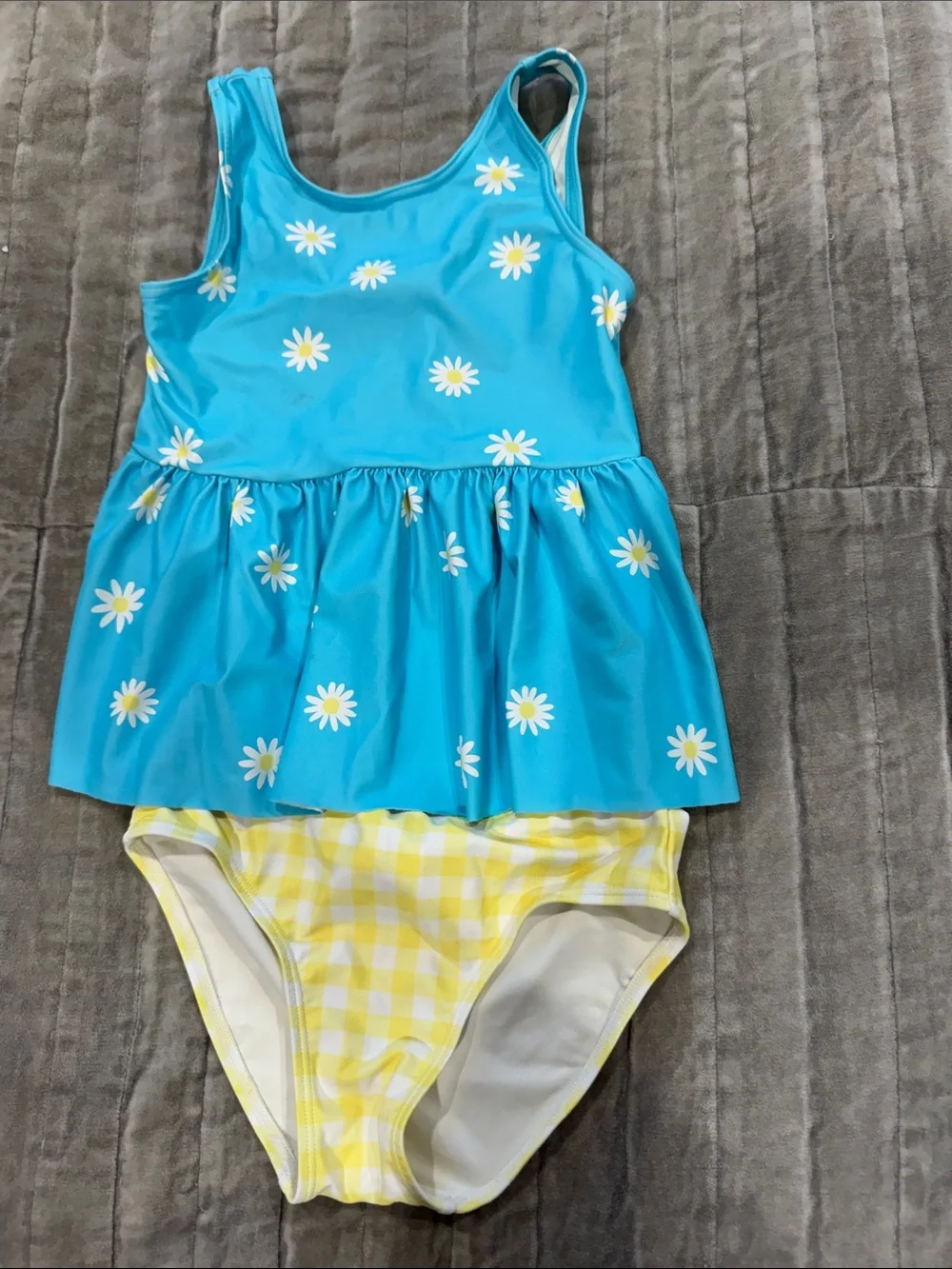 Girls' Daisy Blue Skirted Swimsuit & Floral Ruffled Swim Set side 6 gently used
